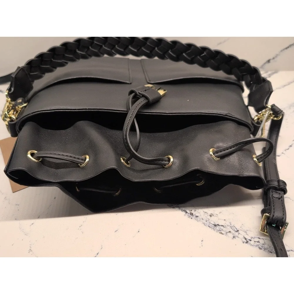 STEVE MADDEN BDaniela faux-leather black bucket‎ bag NWT